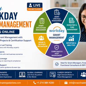 Workday Grant Management Training Online with Live Instructor-Led Classes covering Grant Lifecycle, Budgeting, Compliance, Reporting and Fund Management